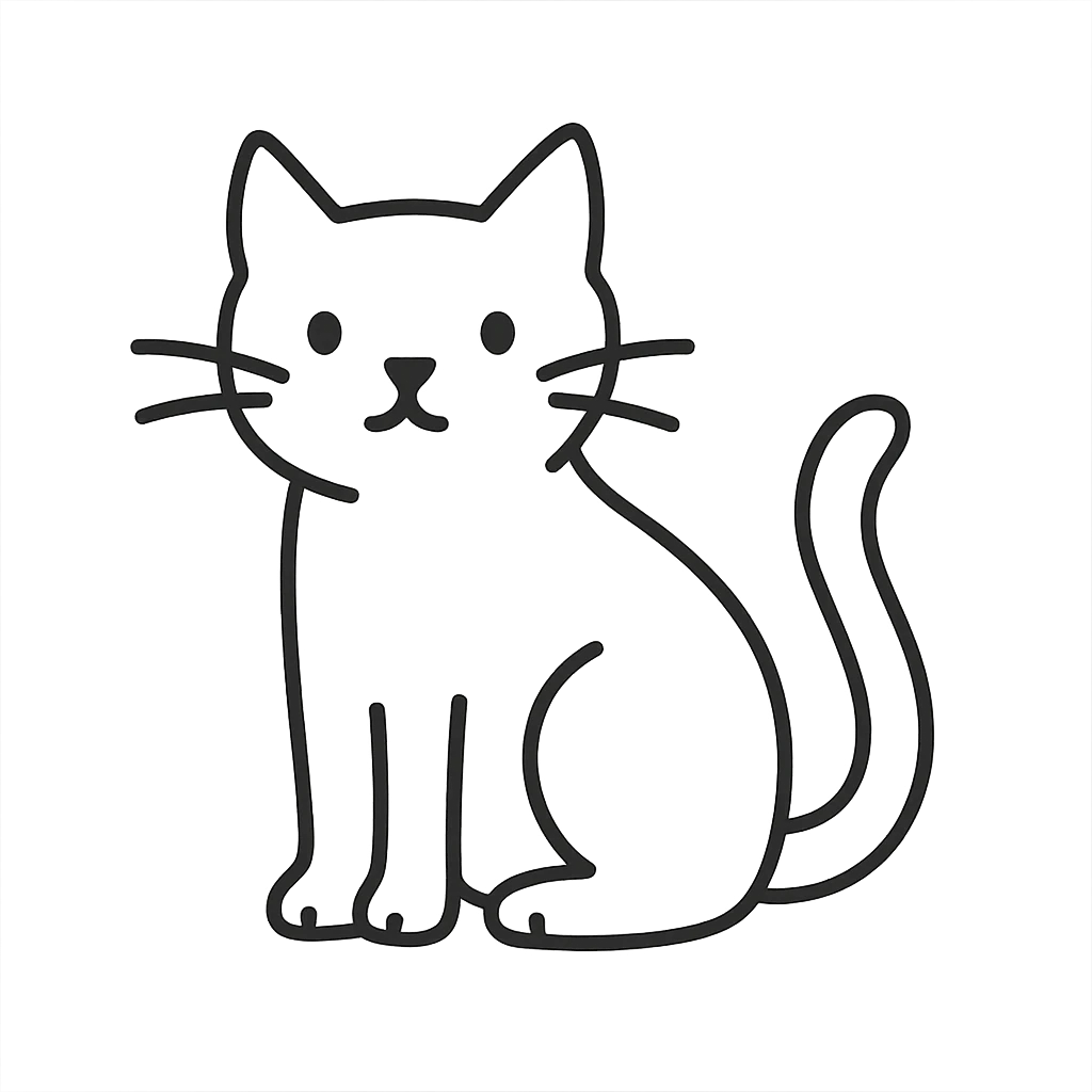 hand-drawn outlined icon of a cat, black outlines, no fill, no color emoji