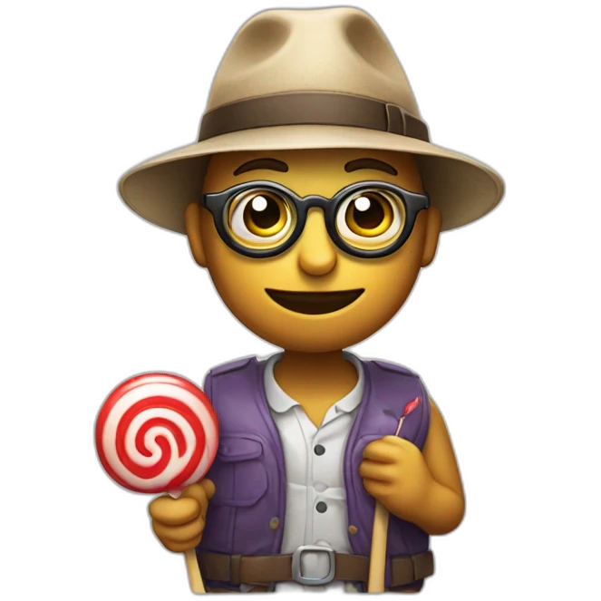 nerd emoji with propeller hat holding a lollipop emoji