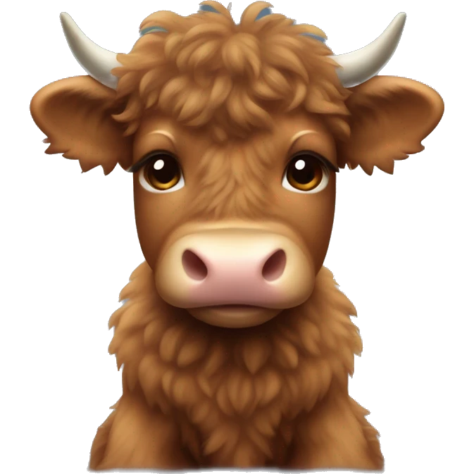 brown fluffy baby scottish cow with a small bow on head emoji