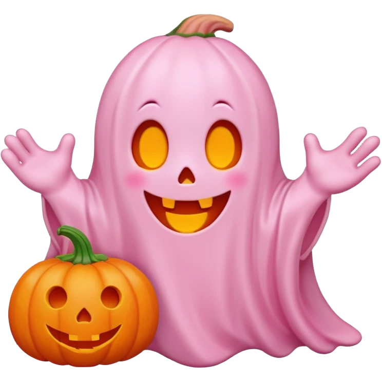 pastel pink ghost with orange pumpkin kawaii style emoji