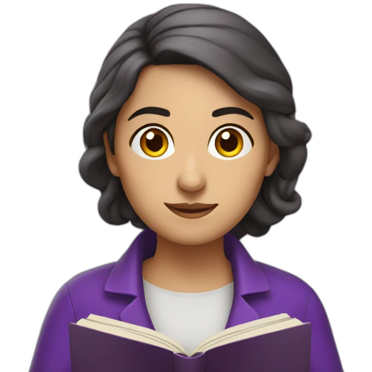 Armenian women with the purple clothes reading book and looking at camera emoji