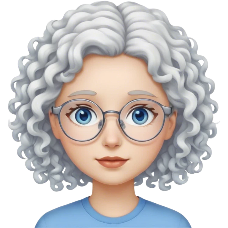 A curly-white haired girl with glasses and blue eyes. emoji