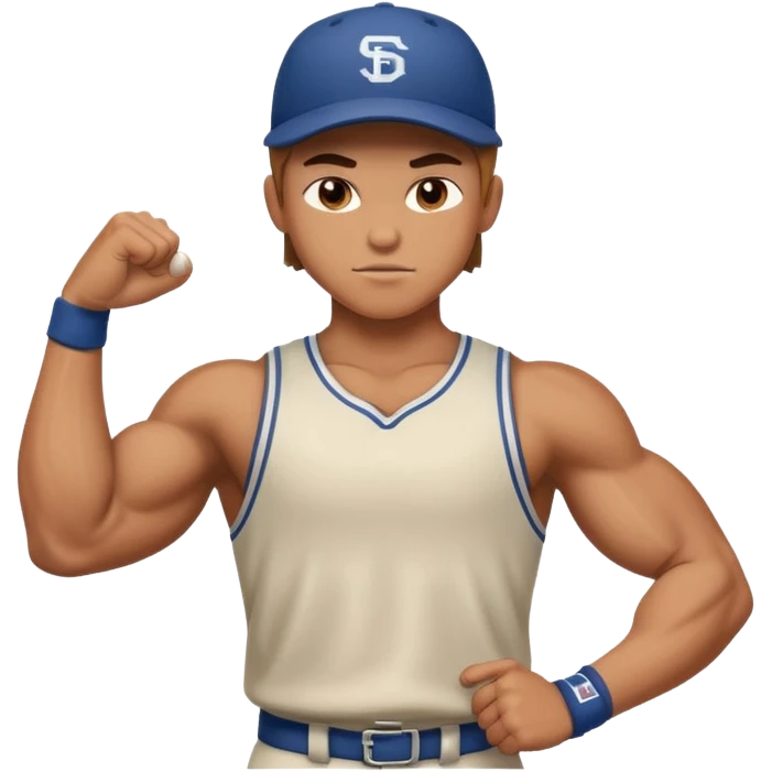 Strong teenage baseball player flexing emoji