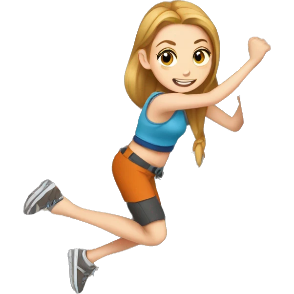 White girl with auburn ponytail climbing rock wall emoji