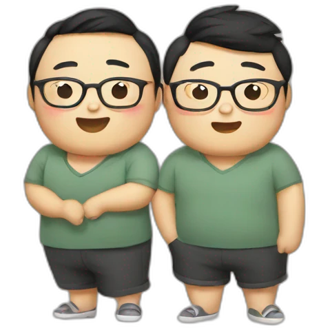 Asian chubby gay couple with glasses emoji