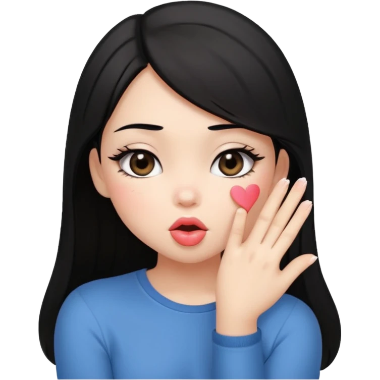 Cute black haired girl with black eyes showing her huge butt looking from behind blushing blowing kisses  emoji