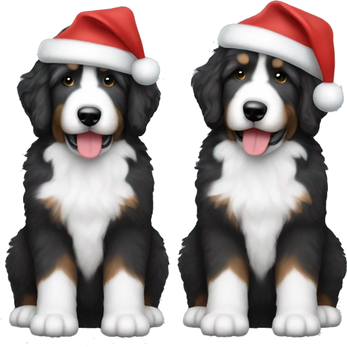 Black and grey Bernedoodle with Santa hat emoji
