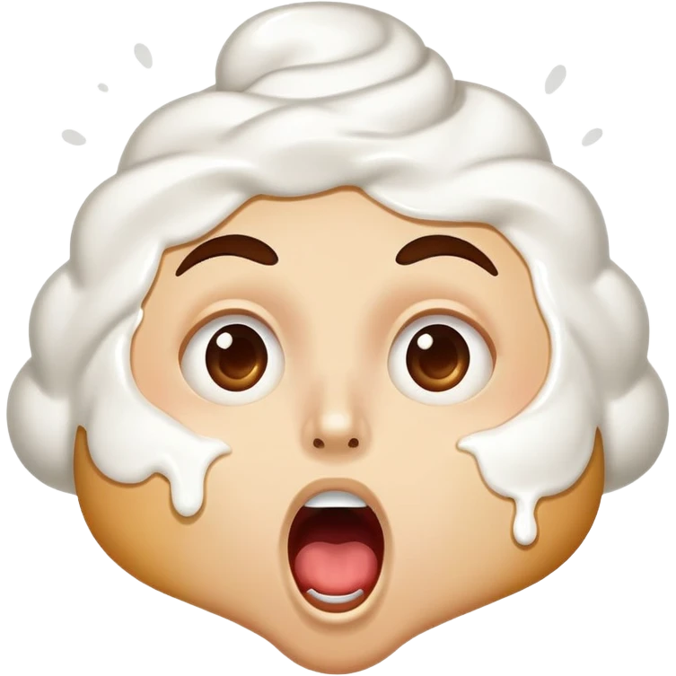 surprised face with whipped cream splattered across the face, mouth wide open emoji