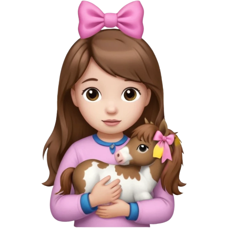 1 year old with brown hair and mini pony held together by one pink bow emoji