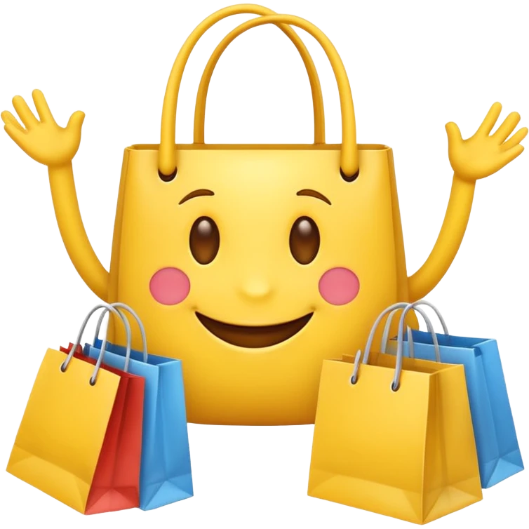 HAPPY EMOJI WITH SHOPPING BAGS IN EACH HAND emoji