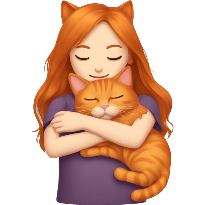 orange cat sleeping with long haired brunette girl holding pillow emoji