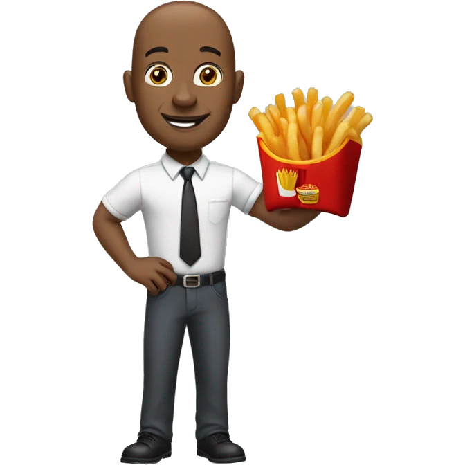 A bald black man pointing at u while holding McDonald’s bag and McDonald’s fries emoji