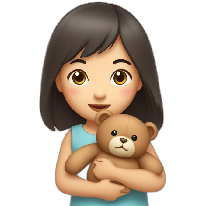 little asian girl holding a teddy emoji