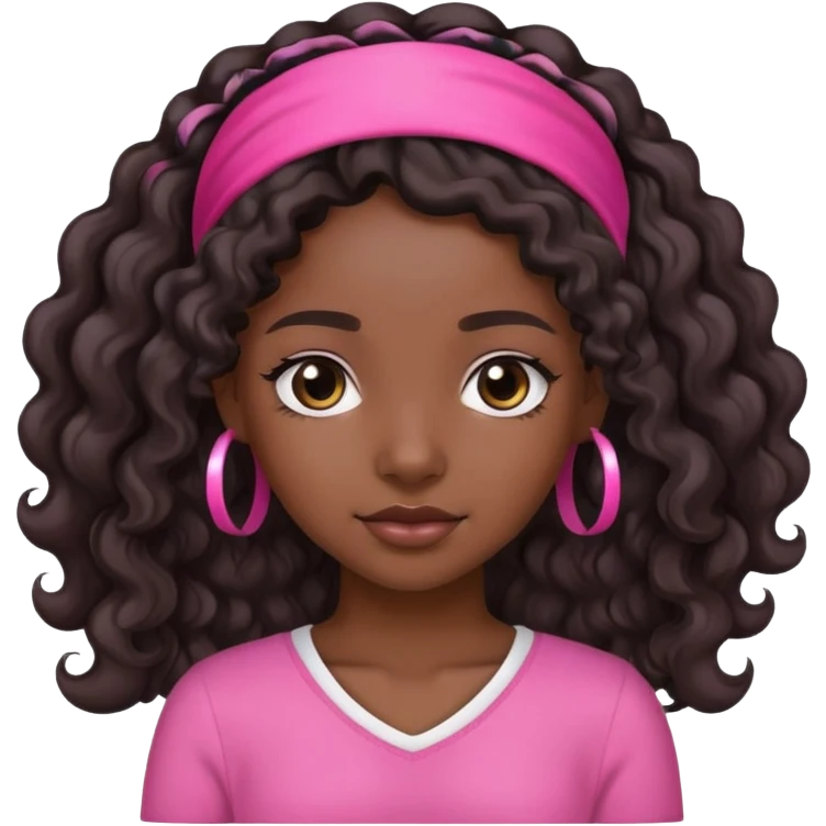 Black girl with wavy hair and a pink headband emoji