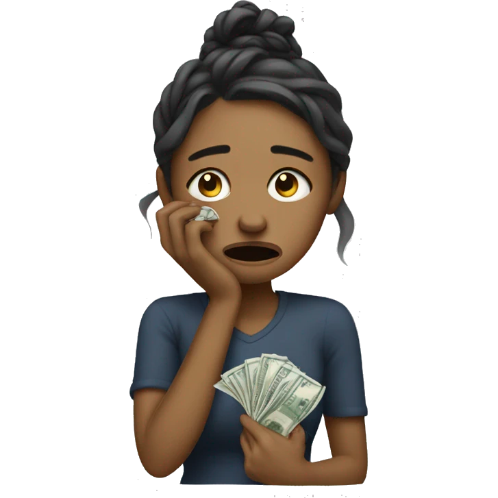 Crying woman using money to wipe emoji