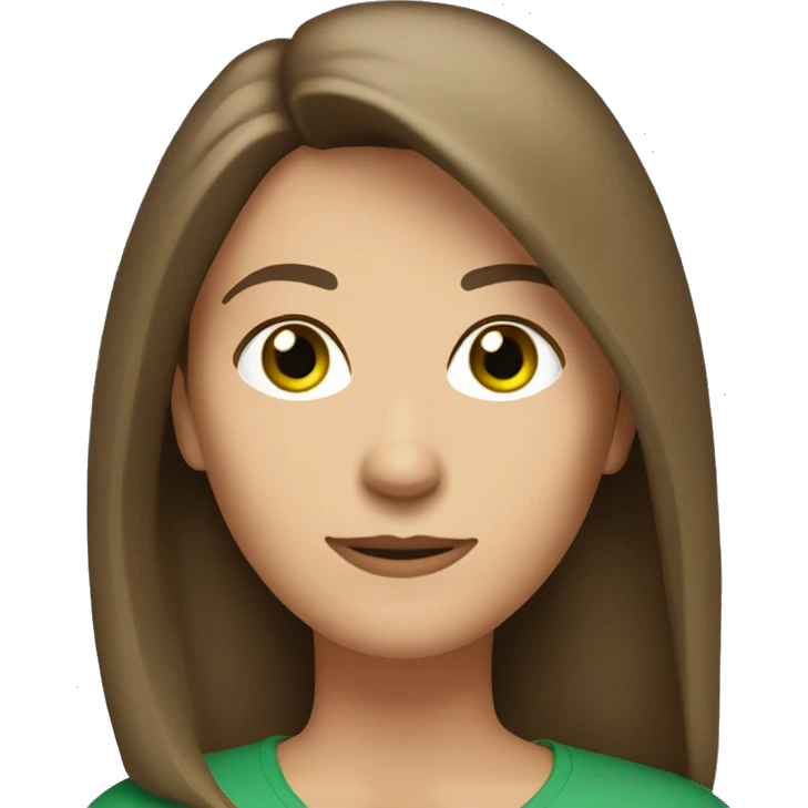 pretty middle age woman with green eyes and shoulder length straight brown hair casual emoji