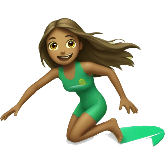 girl surfing green yellow surf board emoji