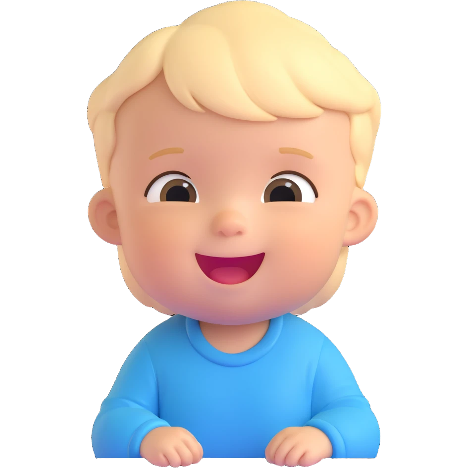 adorable baby boy with light blonde hair, happy emoji