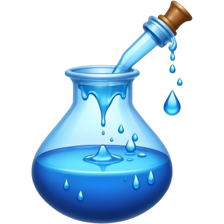 Blue potion bottle open with the liquid falling out emoji