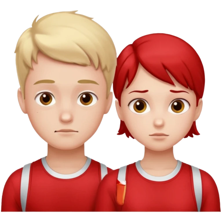 Girl and boy in red gym clothes and thoughtful faces emoji