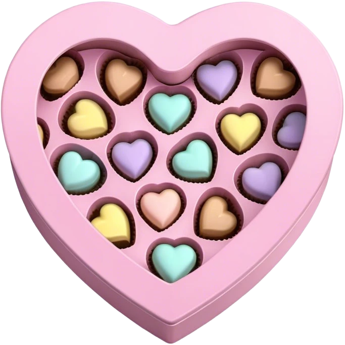 Pastel pink heart shaped box with pastel colored chocolates in it emoji
