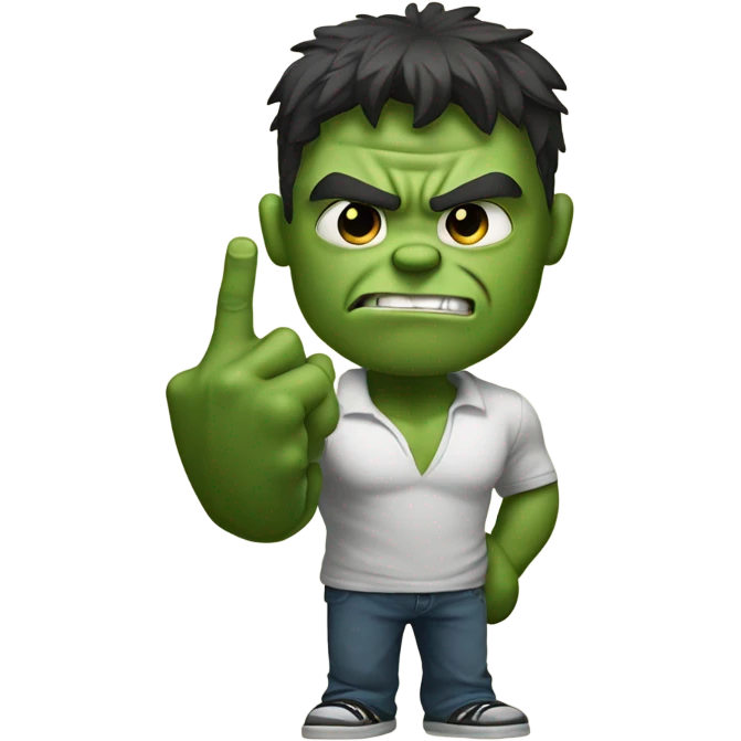 Hulk holding index finger and middle finger up emoji