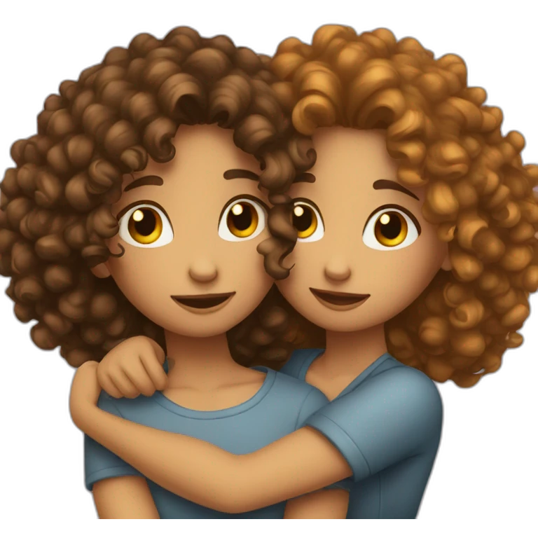 two friends girls with curly hair hugging emoji