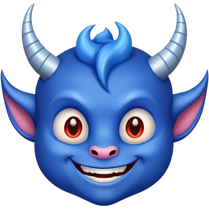 cute smiling blue devil with horns and a friendly face emoji