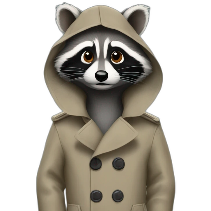 Three raccoons in a trench coat emoji