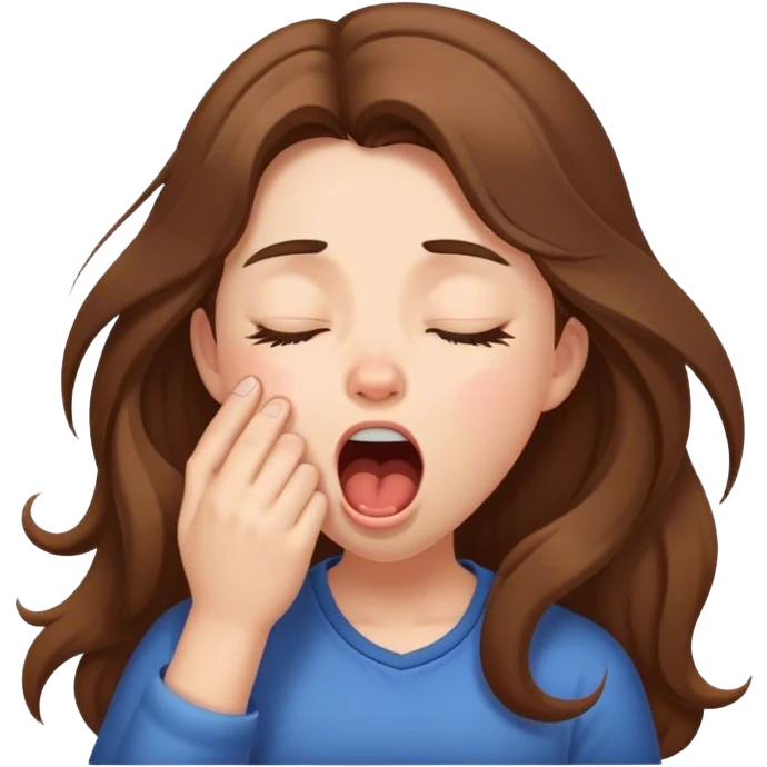 Sleepy girl, long brown hair, yawn emoji