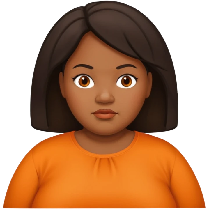overweight black woman with organge blouse not smiling emoji