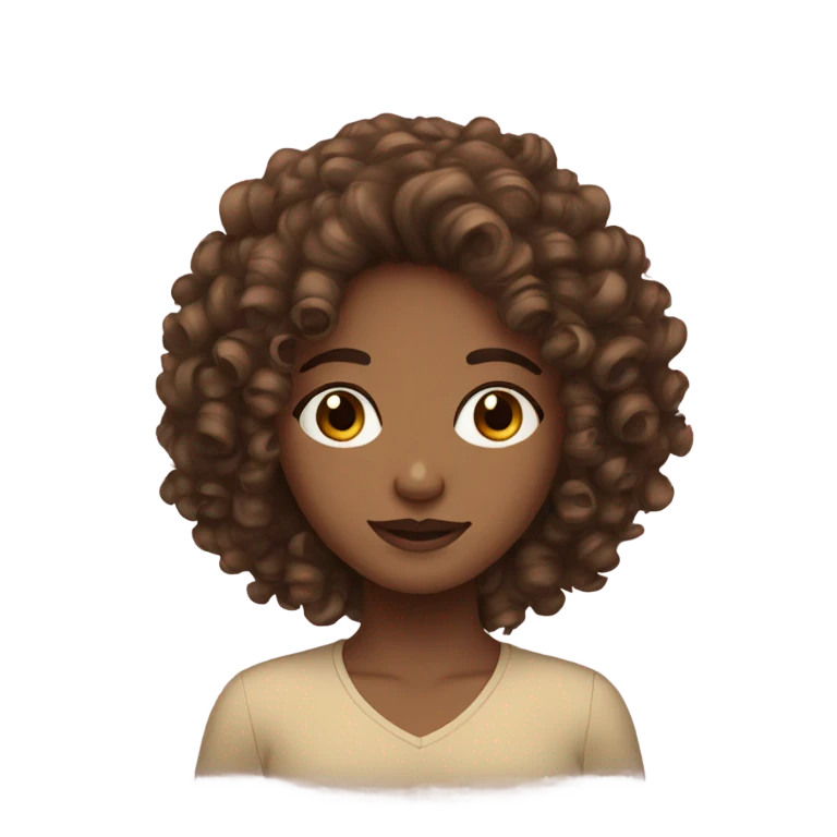 Brown curly haired girl with brown eyes and skin emoji