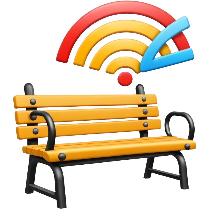 park bench and strong Wi-Fi signal above, vibrant look emoji