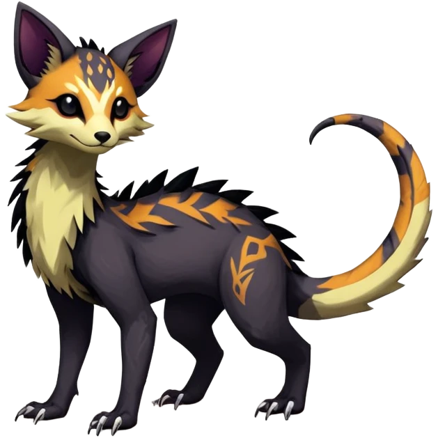 Rare realistic exotic edgy dark gothic gloomy epic pretty beautiful handsome gorgeous aesthetic colorful vibrant Vernid-Trico-species-Fakemon-creature by LiLaiRa, 4 legs, 1 tail, random markings, (full body) emoji