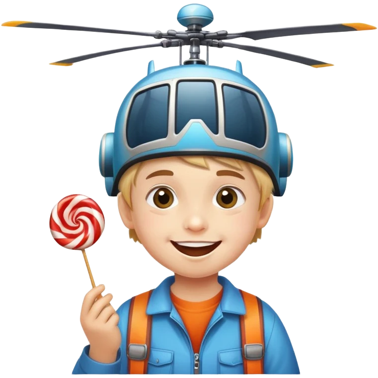 happy kid with helicopter hat eating candy emoji