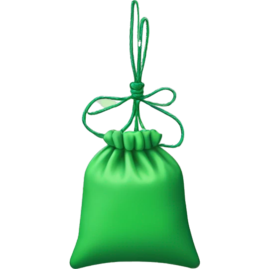 hand holding up a green pouch tied with light green string emoji