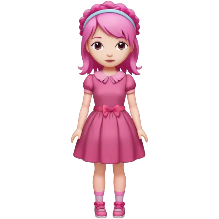 Isolated detaile illustration modern raspberry torte doll figurine full body with pink hair and a pink hairband standing emoji