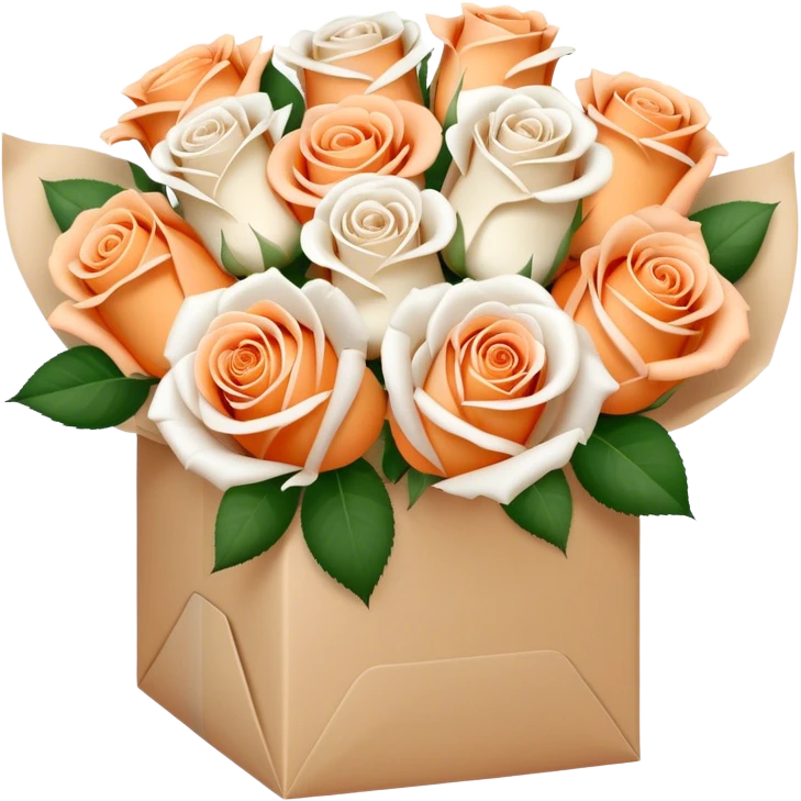 Bouquet of pastel orange and white roses in a paper package emoji
