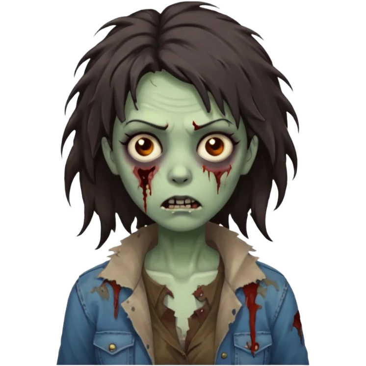 Zombie woman with wavez, dark brown long hair (not thick or voluminous emoji