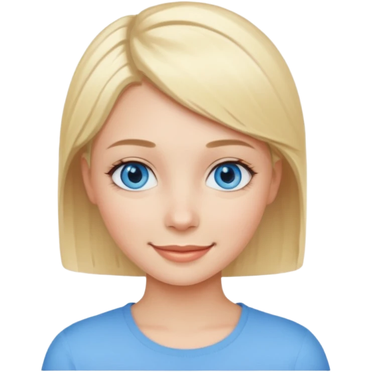 A girl with blue eyes and short blonde hair. She is smiling. emoji