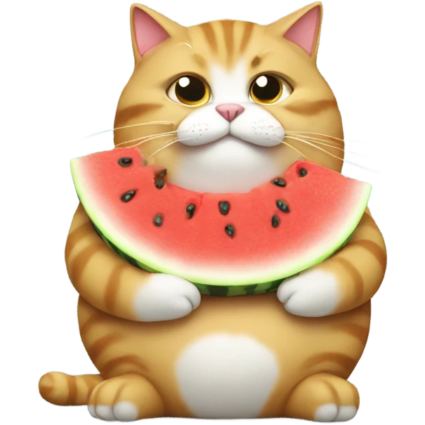 a really fat cat eating watermelon  emoji