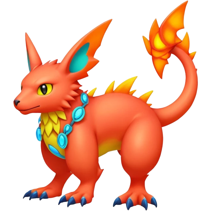 lush warm-colored modern colorful neon-colored Fakémon-Digimon-Fionbri-Trico-creature (full body) emoji