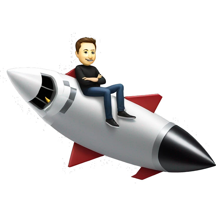 Elon Musk sitting on top of a flying space rocket emoji