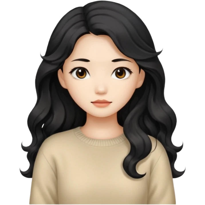 Beautiful girl,Black hair, wavy long hair,Black eyes,Chinese, beige sweater  emoji
