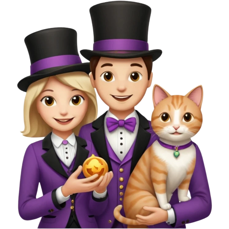 magician couple and their pet cat emoji