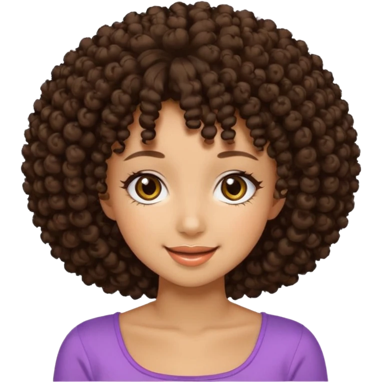 Naturally tan skin girl short darkBrown curly afro hrown eyes gyaru smiling closed mouth cute emoji