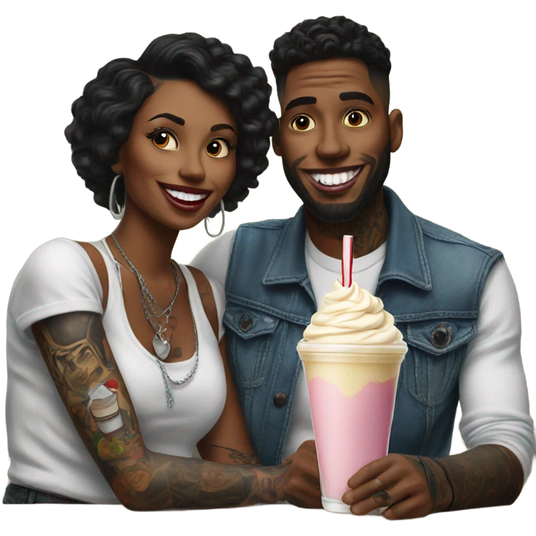 Photo model tattooed couple drinking milkshakes emoji