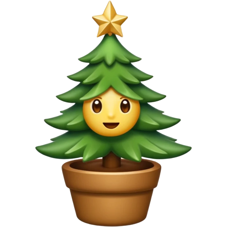 Un emoji représentant un petit sapin stylisé, sans bouche, avec deux grands yeux de biche brillants couleur cannelle. Style minimaliste, mignon et expressif, comme un sticker ou un emoji moderne. Fond parfaitement transparent, haute qualité, bien centré. emoji
