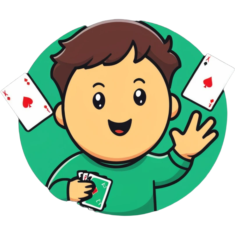 Canasta card game player with excited expression and cards emoji