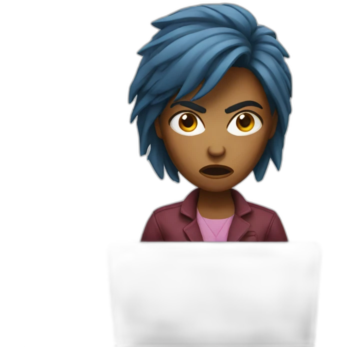 Angry woman holding laptop emoji